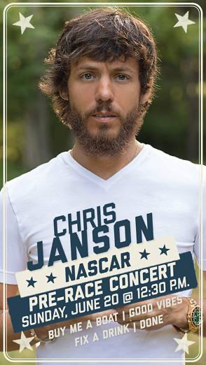 CHRIS JANSON TO PERFORM PRE-RACE CONCERT AT NASCAR CUP SERIES RACE AT NASHVILLE SUPERSPEEDWAY JUNE 20TH