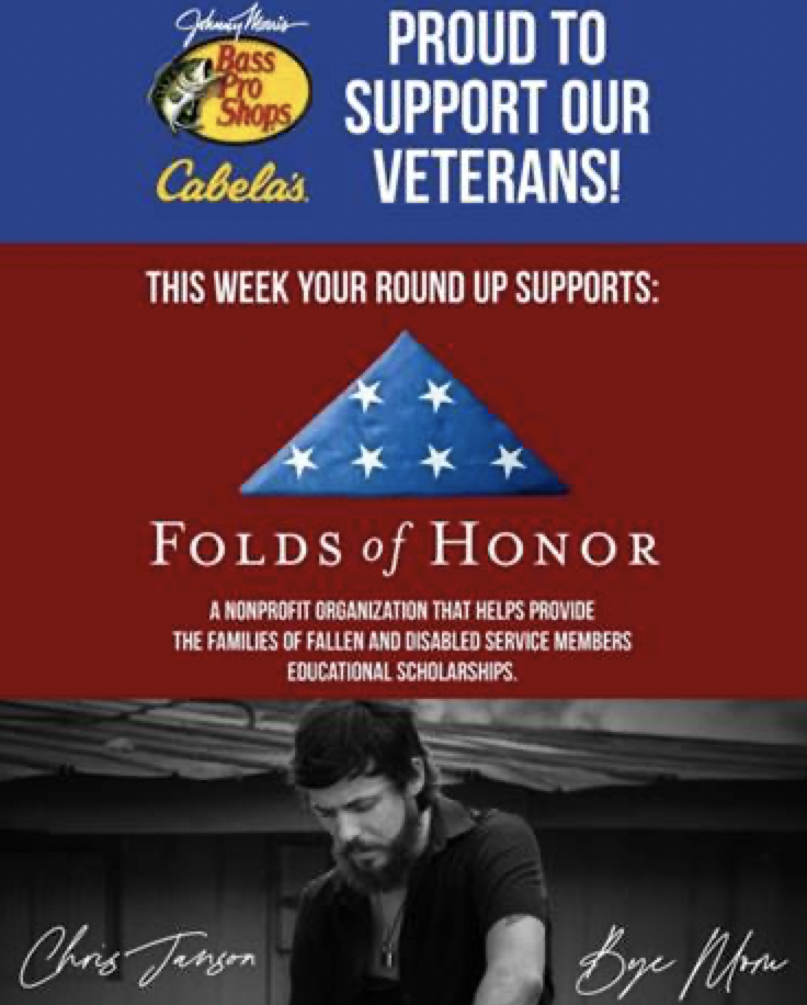 CHRIS JANSON, BASS PRO SHOPS TEAM UP TO DONATE AT MINIMUM $100,000 TO MILITARY NONPROFIT FOLDS OF HONOR